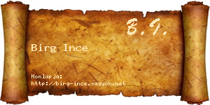Birg Ince névjegykártya